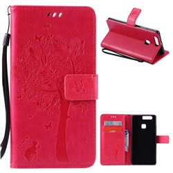 Embossing Butterfly Tree Leather Wallet Case for Huawei P9 Plus - Rose