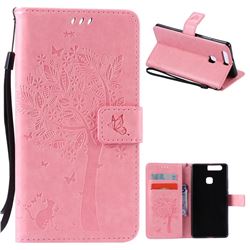 Embossing Butterfly Tree Leather Wallet Case for Huawei P9 Plus - Pink