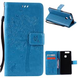 Embossing Butterfly Tree Leather Wallet Case for Huawei P9 Plus - Blue