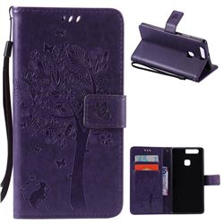 Embossing Butterfly Tree Leather Wallet Case for Huawei P9 Plus - Purple