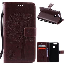Embossing Butterfly Tree Leather Wallet Case for Huawei P9 Plus - Coffee