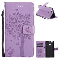 Embossing Butterfly Tree Leather Wallet Case for Huawei P9 Plus P9plus - Violet