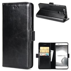 Luxury Crazy Horse PU Leather Wallet Case for Huawei P9 Plus P9plus - Black