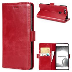 Luxury Crazy Horse PU Leather Wallet Case for Huawei P9 Plus P9plus - Red