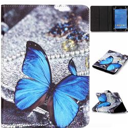 8 inch Universal Tablet Flip Cover Folio Stand Leather Wallet Case - Blue Butterfly