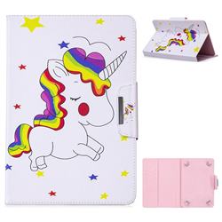 7 inch Universal Tablet Flip Cover Folio Stand Leather Wallet Tablet Case - Rainbow Unicorn