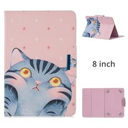8 inch Universal Tablet Flip Cover Folio Stand Leather Wallet Tablet Case - Cute Cat