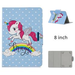 8 inch Universal Tablet Flip Cover Folio Stand Leather Wallet Tablet Case - Magic Rainbow Unicorn