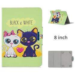 8 inch Universal Tablet Flip Cover Folio Stand Leather Wallet Tablet Case - Black and White Cat