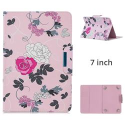 7 inch Universal Tablet Flip Cover Folio Stand Leather Wallet Tablet Case - Roses Flower