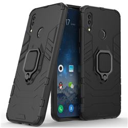 Black Panther Armor Metal Ring Grip Shockproof Dual Layer Rugged Hard Cover for Huawei P Smart (2019) - Black