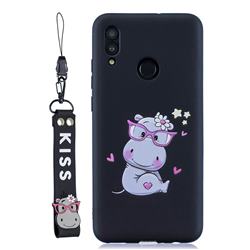 Black Flower Hippo Soft Kiss Candy Hand Strap Silicone Case for Huawei P Smart (2019)