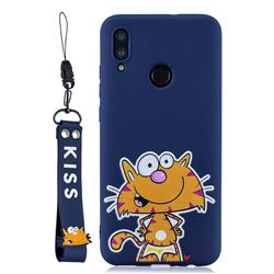 Blue Cute Cat Soft Kiss Candy Hand Strap Silicone Case for Huawei P Smart (2019)