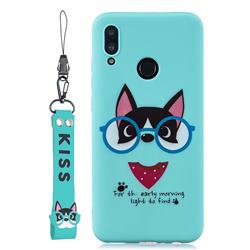 Green Glasses Dog Soft Kiss Candy Hand Strap Silicone Case for Huawei P Smart (2019)