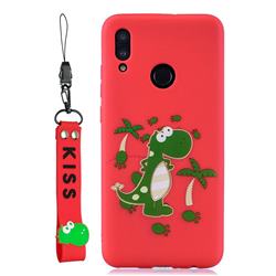 Red Dinosaur Soft Kiss Candy Hand Strap Silicone Case for Huawei P Smart (2019)