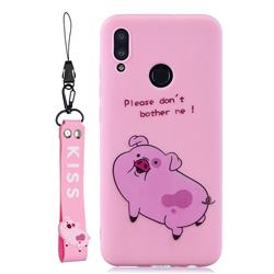 Pink Cute Pig Soft Kiss Candy Hand Strap Silicone Case for Huawei P Smart (2019)