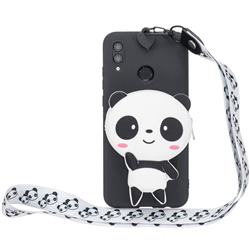 White Panda Neck Lanyard Zipper Wallet Silicone Case for Huawei P Smart (2019)