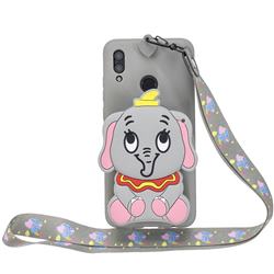 Gray Elephant Neck Lanyard Zipper Wallet Silicone Case for Huawei P Smart (2019)