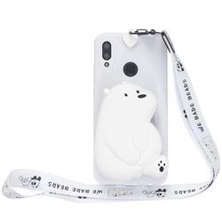 White Polar Bear Neck Lanyard Zipper Wallet Silicone Case for Huawei P Smart (2019)