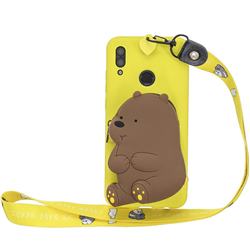 Yellow Bear Neck Lanyard Zipper Wallet Silicone Case for Huawei P Smart (2019)
