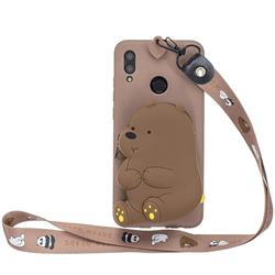 Brown Bear Neck Lanyard Zipper Wallet Silicone Case for Huawei P Smart (2019)
