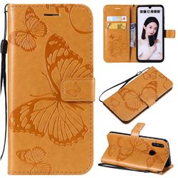 Embossing 3D Butterfly Leather Wallet Case for Huawei P Smart (2019) - Yellow
