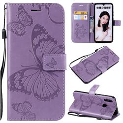 Embossing 3D Butterfly Leather Wallet Case for Huawei P Smart (2019) - Purple