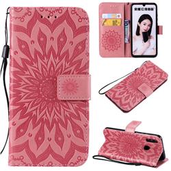 Embossing Sunflower Leather Wallet Case for Huawei P Smart (2019) - Pink