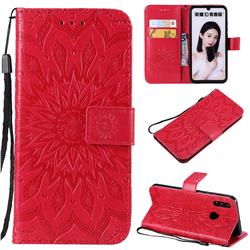 Embossing Sunflower Leather Wallet Case for Huawei P Smart (2019) - Red