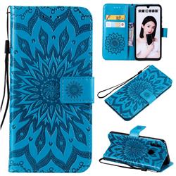 Embossing Sunflower Leather Wallet Case for Huawei P Smart (2019) - Blue