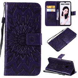Embossing Sunflower Leather Wallet Case for Huawei P Smart (2019) - Purple