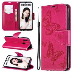 Embossing Double Butterfly Leather Wallet Case for Huawei P Smart (2019) - Red