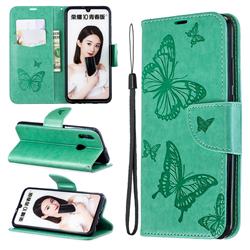 Embossing Double Butterfly Leather Wallet Case for Huawei P Smart (2019) - Green
