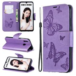 Embossing Double Butterfly Leather Wallet Case for Huawei P Smart (2019) - Purple