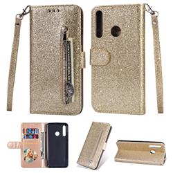 Glitter Shine Leather Zipper Wallet Phone Case for Huawei P Smart (2019) - Gold
