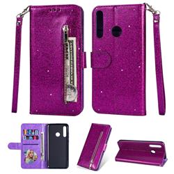 Glitter Shine Leather Zipper Wallet Phone Case for Huawei P Smart (2019) - Purple