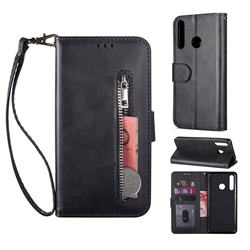 Retro Calfskin Zipper Leather Wallet Case Cover for Huawei P Smart (2019) - Black