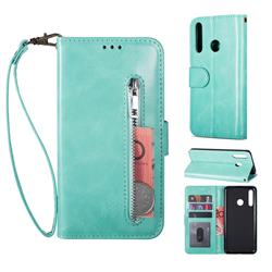 Retro Calfskin Zipper Leather Wallet Case Cover for Huawei P Smart (2019) - Mint Green