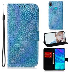 Laser Circle Shining Leather Wallet Phone Case for Huawei P Smart (2019) - Blue