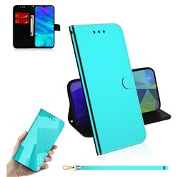 Shining Mirror Like Surface Leather Wallet Case for Huawei P Smart (2019) - Mint Green