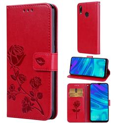 Embossing Rose Flower Leather Wallet Case for Huawei P Smart (2019) - Red