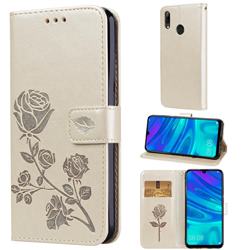 Embossing Rose Flower Leather Wallet Case for Huawei P Smart (2019) - Golden
