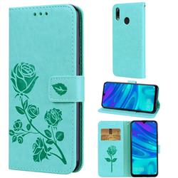 Embossing Rose Flower Leather Wallet Case for Huawei P Smart (2019) - Green