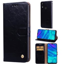 Luxury Retro Oil Wax PU Leather Wallet Phone Case for Huawei P Smart (2019) - Deep Black