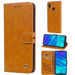 Luxury Retro Oil Wax PU Leather Wallet Phone Case for Huawei P Smart (2019) - Orange Yellow