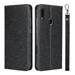 Ultra Slim Magnetic Automatic Suction Silk Lanyard Leather Flip Cover for Huawei P Smart (2019) - Black