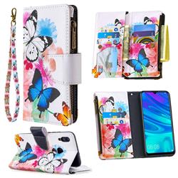 Vivid Flying Butterflies Binfen Color BF03 Retro Zipper Leather Wallet Phone Case for Huawei P Smart (2019)