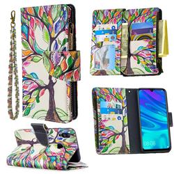 The Tree of Life Binfen Color BF03 Retro Zipper Leather Wallet Phone Case for Huawei P Smart (2019)