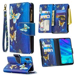 Golden Butterflies Binfen Color BF03 Retro Zipper Leather Wallet Phone Case for Huawei P Smart (2019)