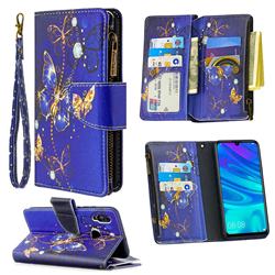Purple Butterfly Binfen Color BF03 Retro Zipper Leather Wallet Phone Case for Huawei P Smart (2019)
